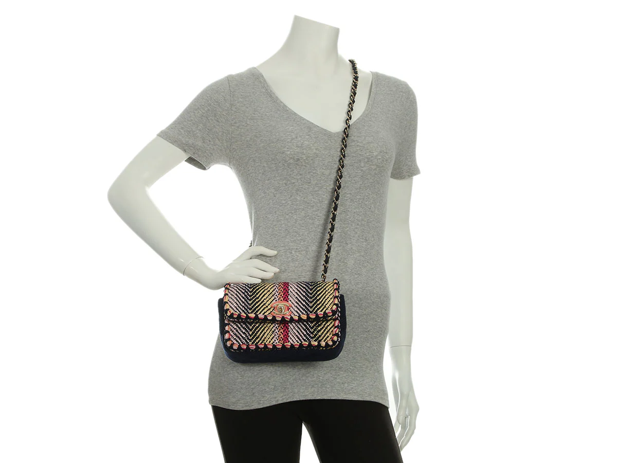Chanel Mini Navy and Multicolor Woven Flap - Image 10