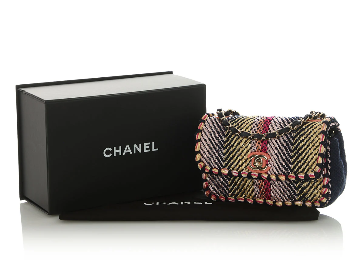 Chanel Mini Navy and Multicolor Woven Flap - Image 2