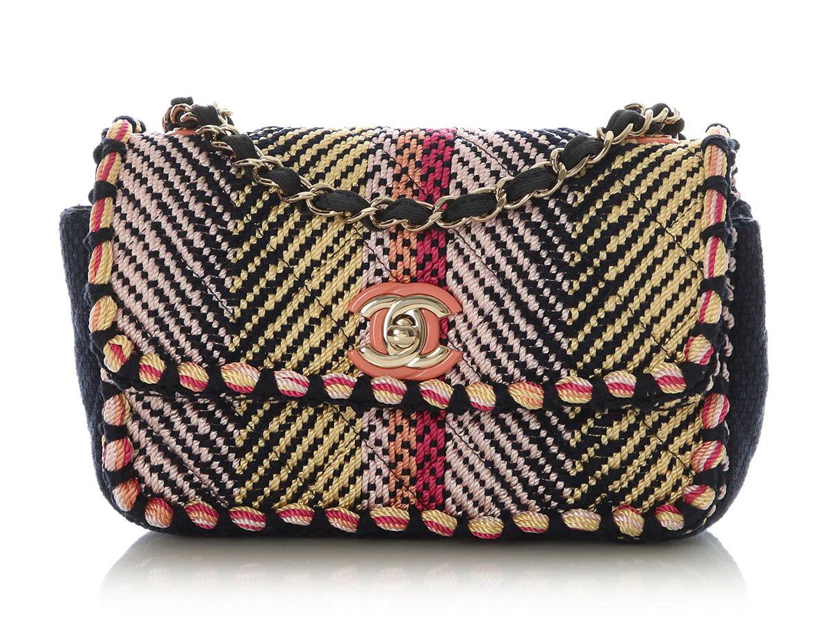 Chanel Mini Navy and Multicolor Woven Flap - Image 3