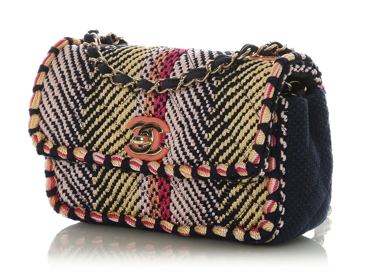 Chanel Mini Navy and Multicolor Woven Flap - Image 4