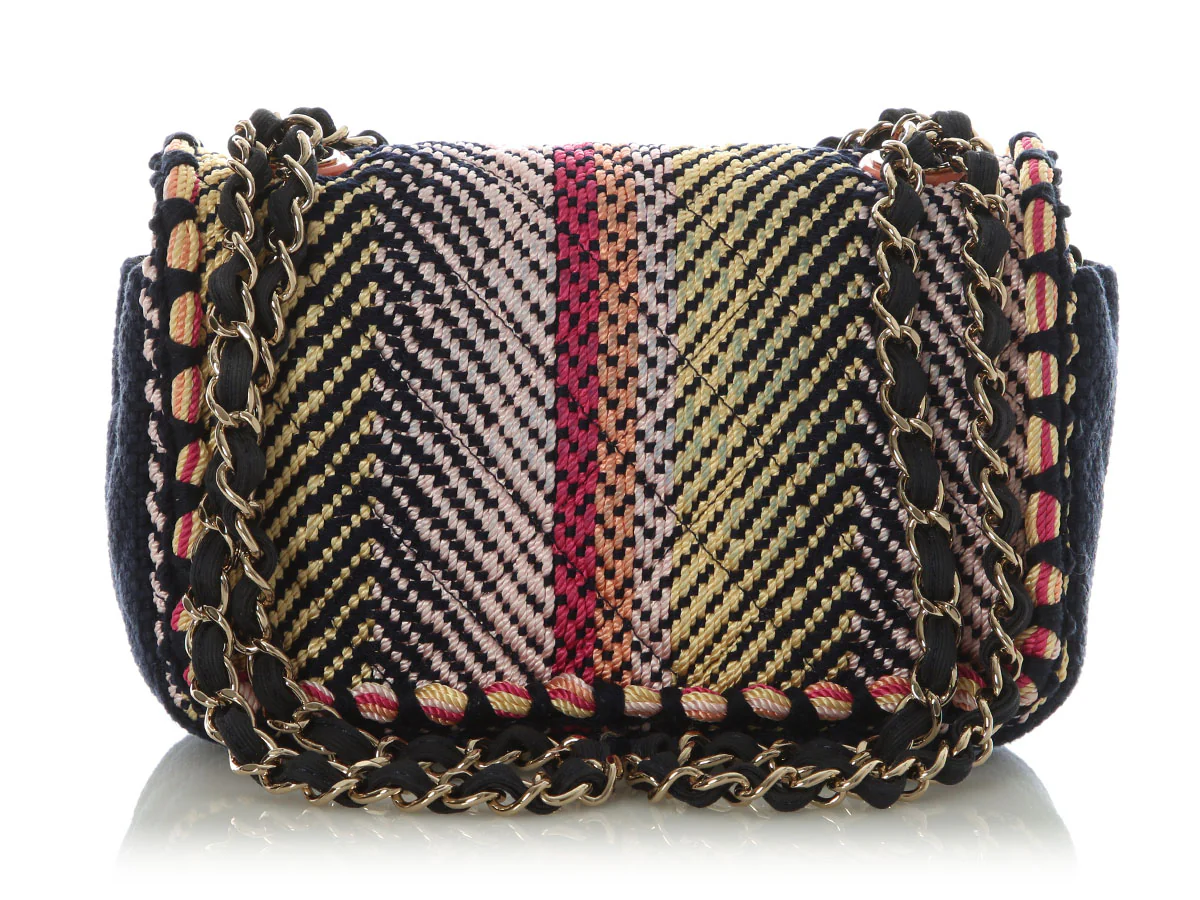Chanel Mini Navy and Multicolor Woven Flap - Image 5