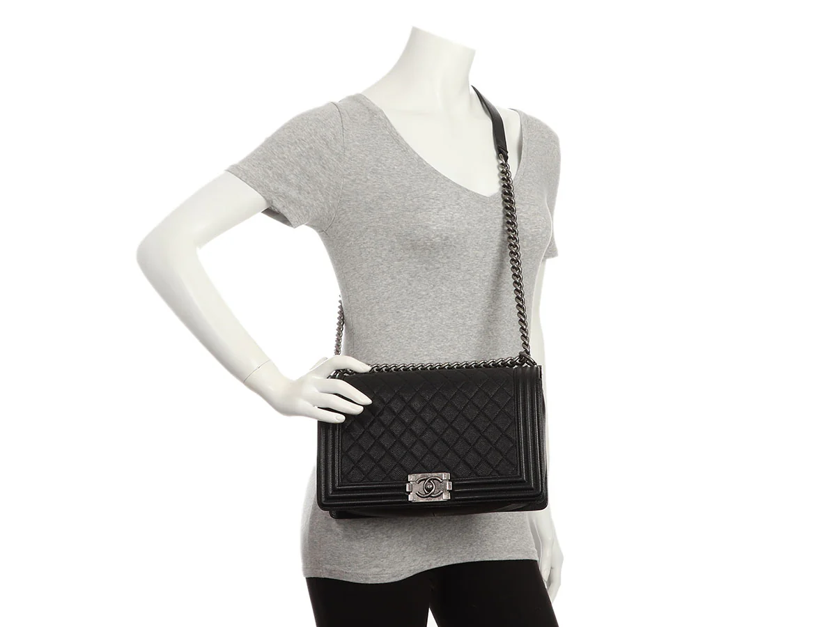 Chanel New Medium Black Quilted Caviar Boy Bag - Image 9