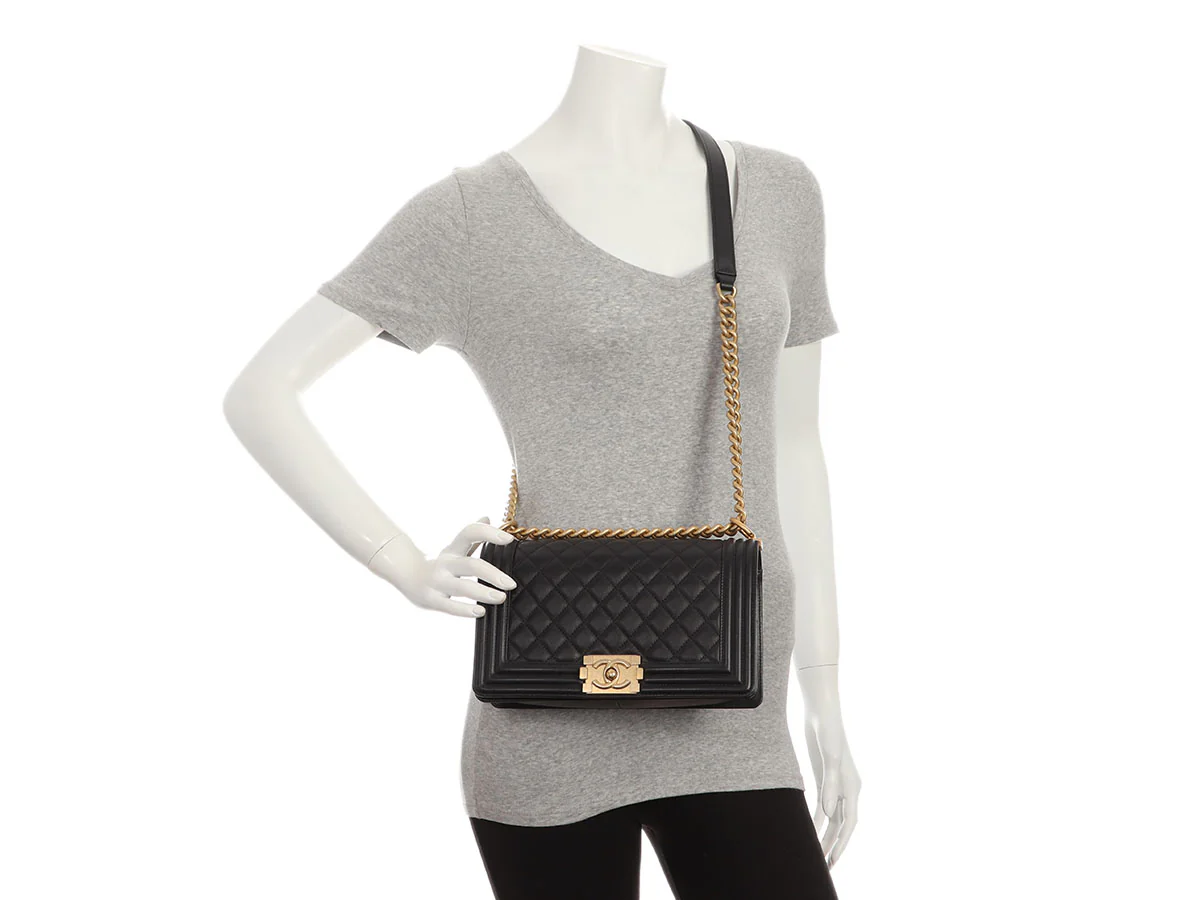 Chanel Old Medium Black Quilted Calfskin Boy Bag - Image 10
