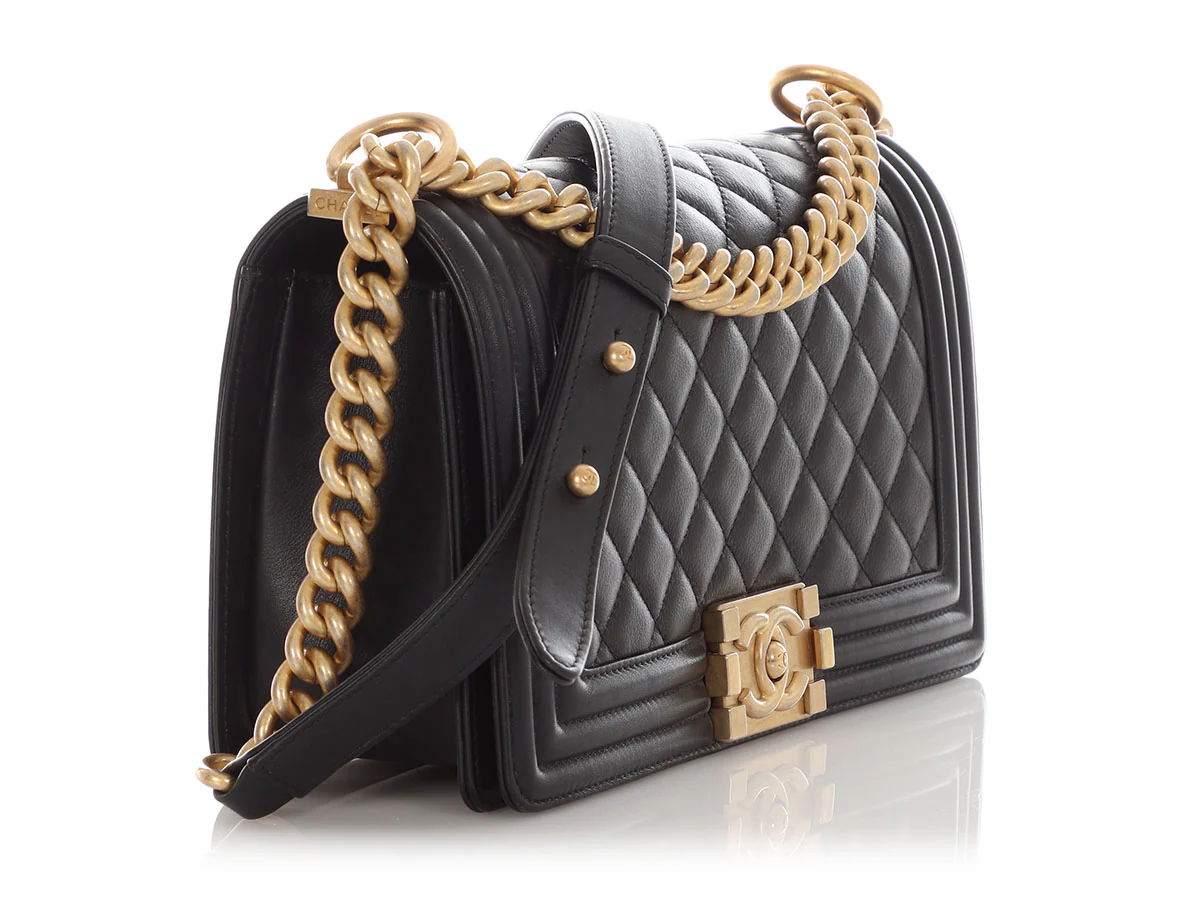 Chanel Old Medium Black Quilted Calfskin Boy Bag - Image 6