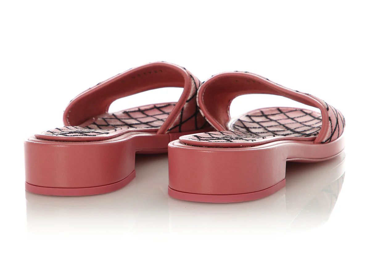 Chanel Pink and Black Velvet Slide Sandals - Image 4