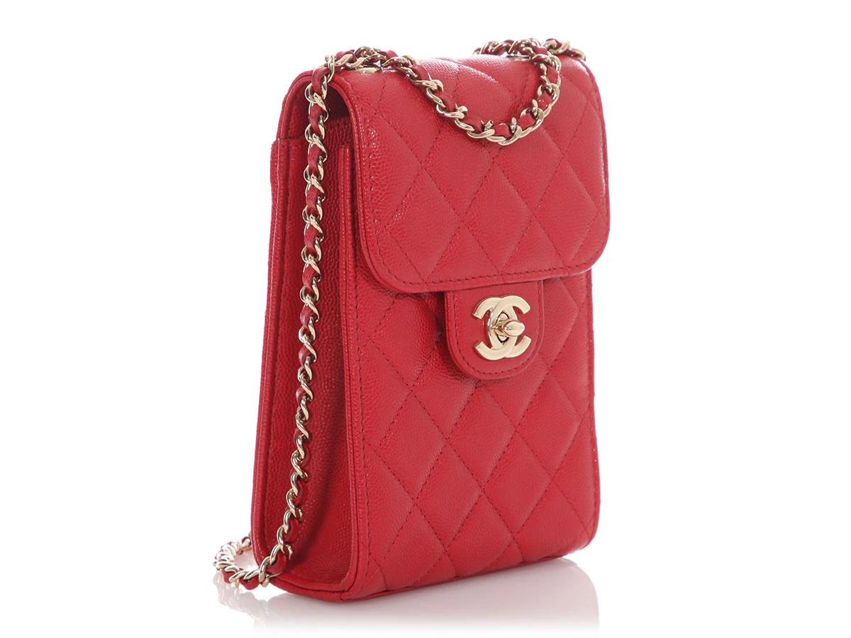 Chanel Red Quilted Caviar Classic Crossbody Phone Holder - Image 6
