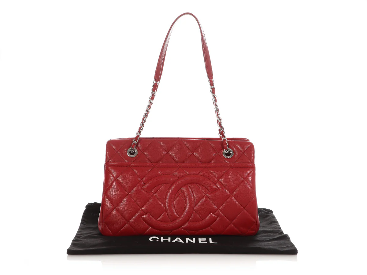 Chanel Red Quilted Caviar Timeless CC Soft Tote - Image 2