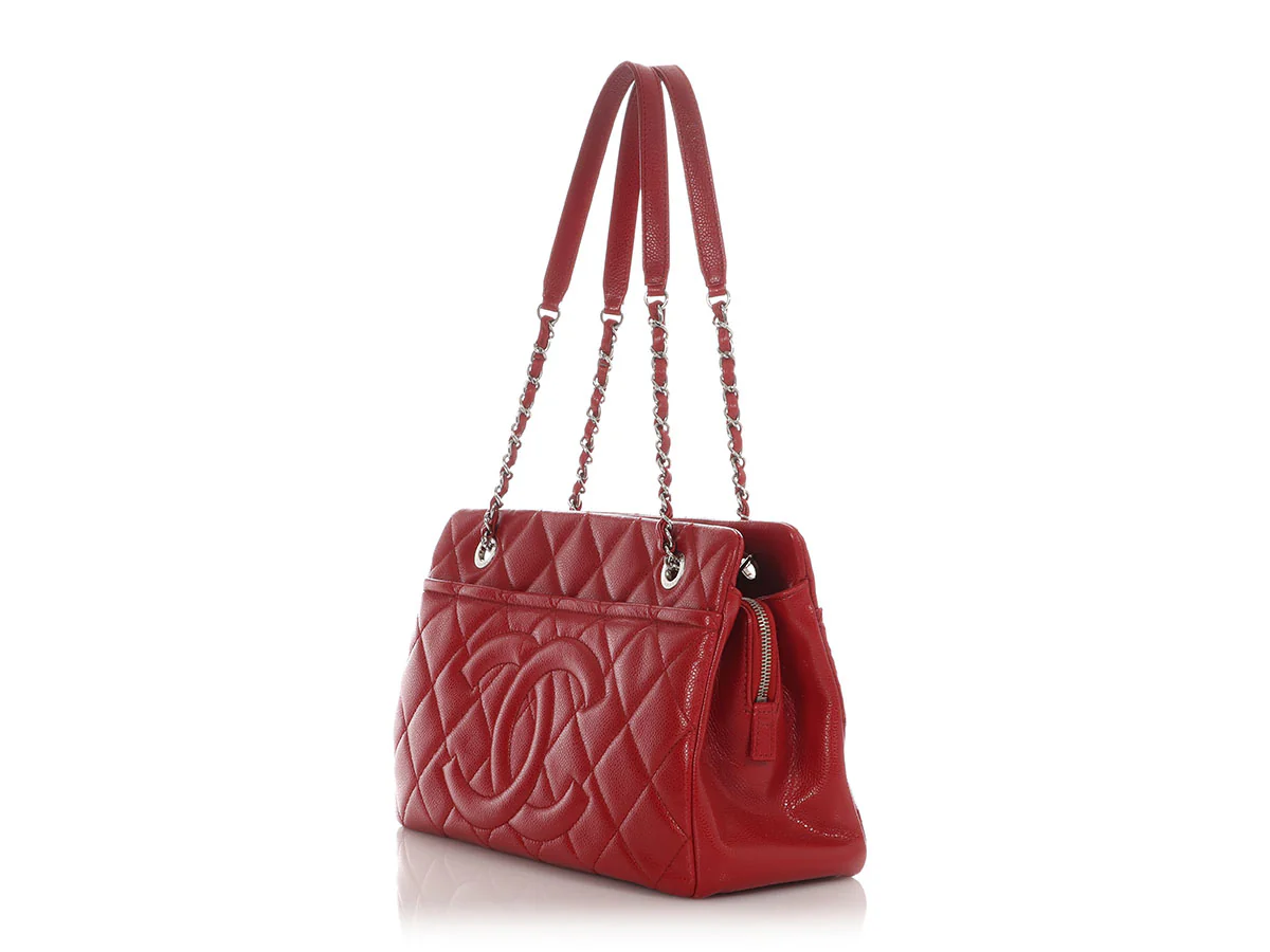 Chanel Red Quilted Caviar Timeless CC Soft Tote - Image 4