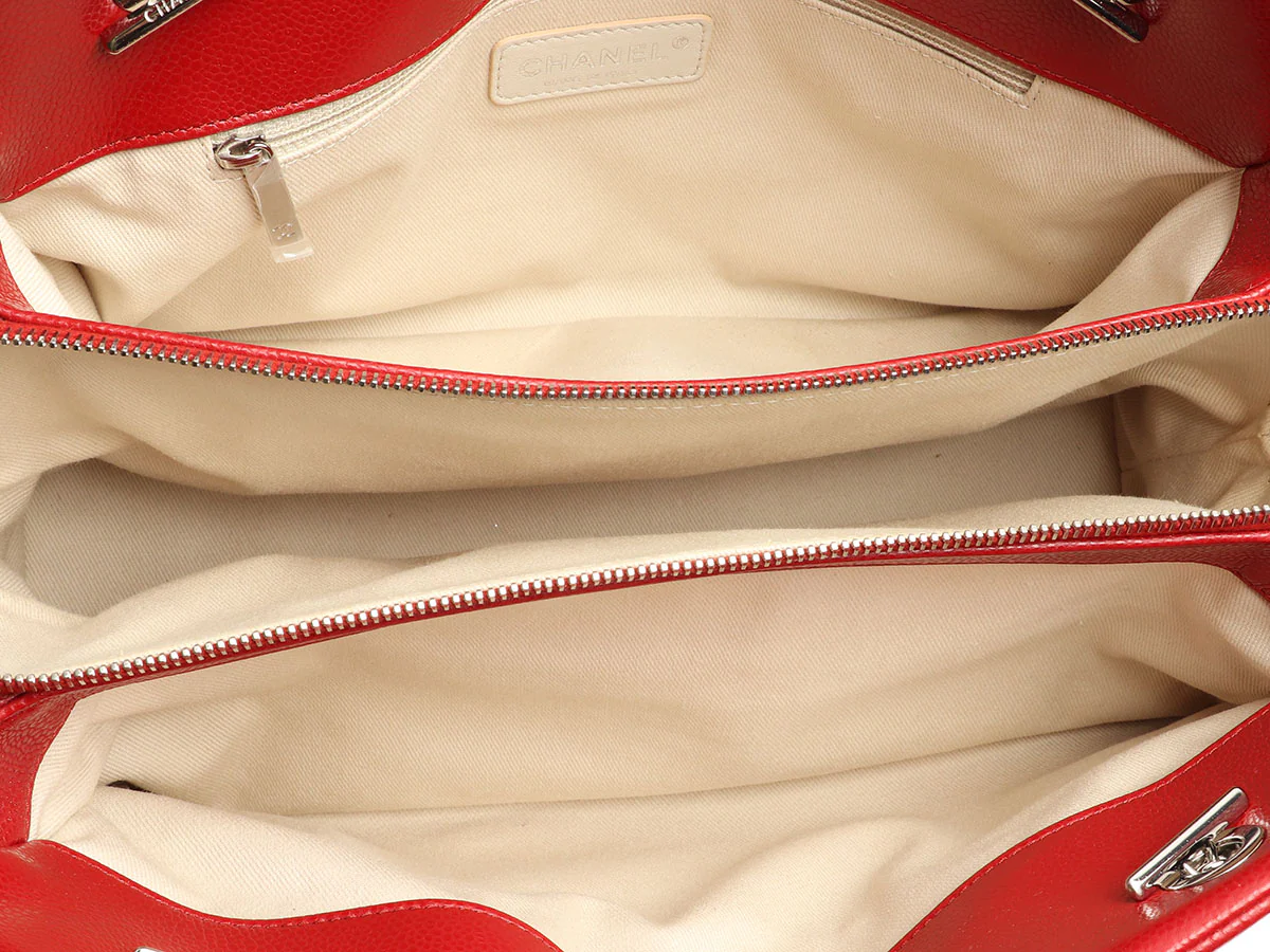 Chanel Red Quilted Caviar Timeless CC Soft Tote - Image 9