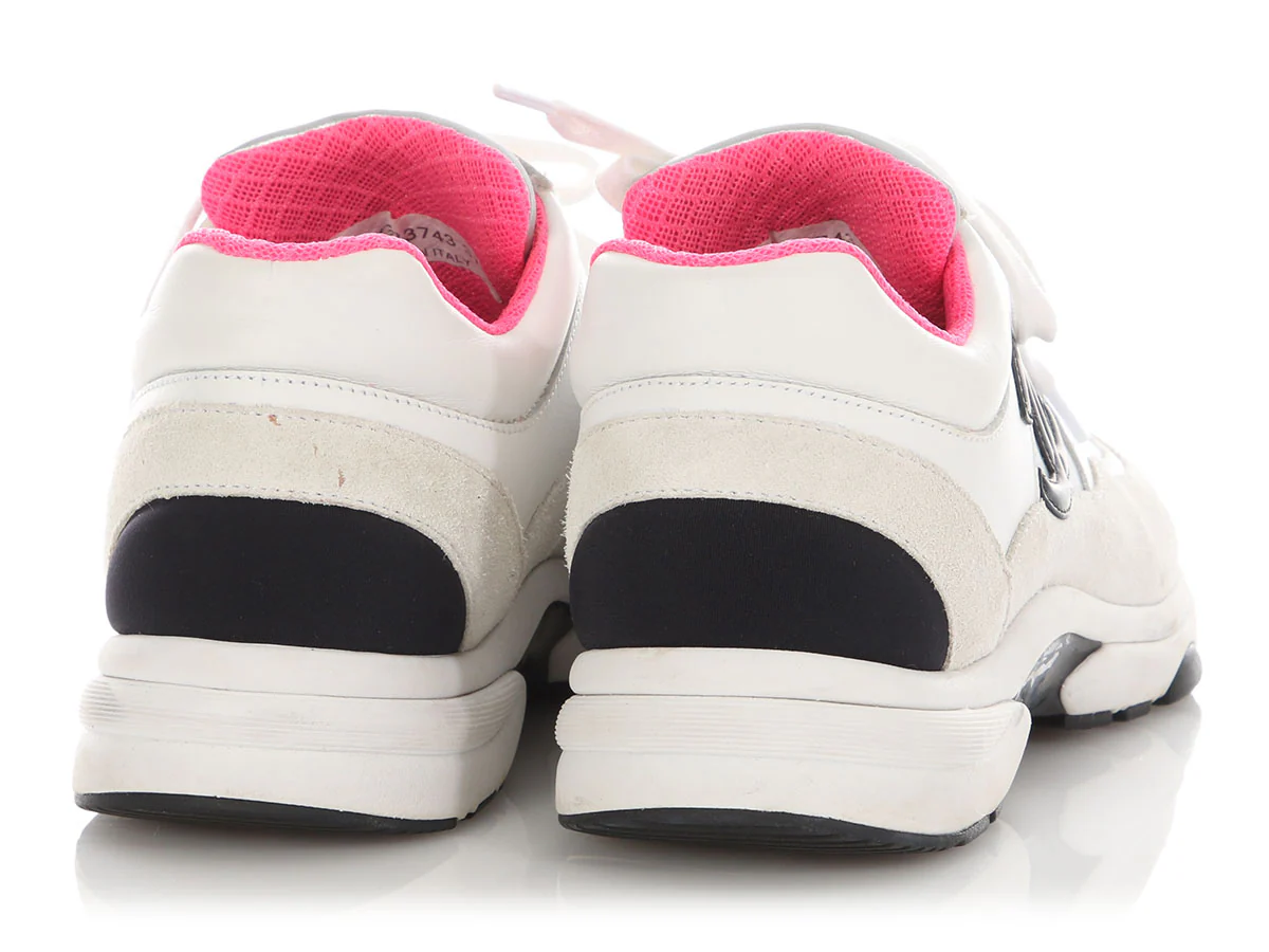 Chanel Silver and Pink CC Sneakers - Image 4