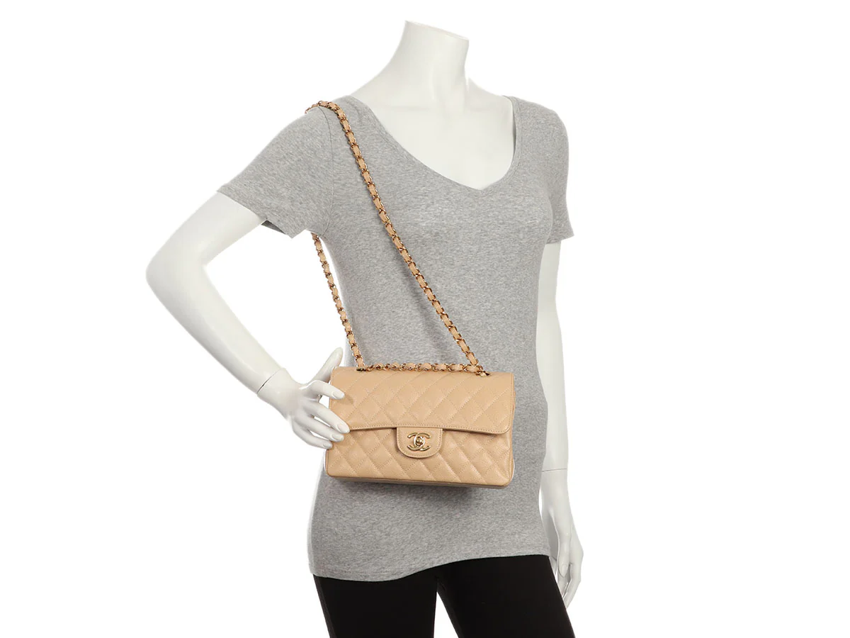 Chanel Small Beige Claire Quilted Caviar Classic Double Flap - Image 10