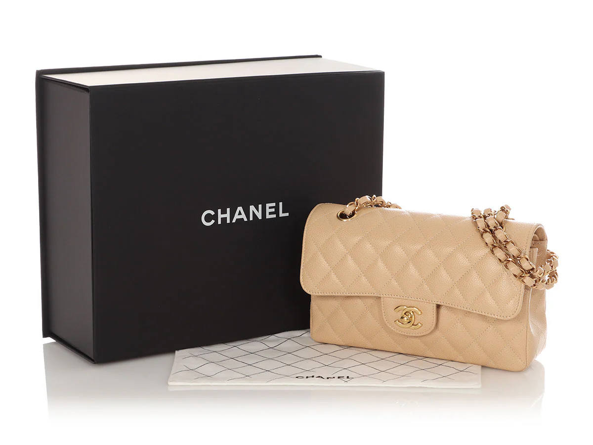 Chanel Small Beige Claire Quilted Caviar Classic Double Flap - Image 2