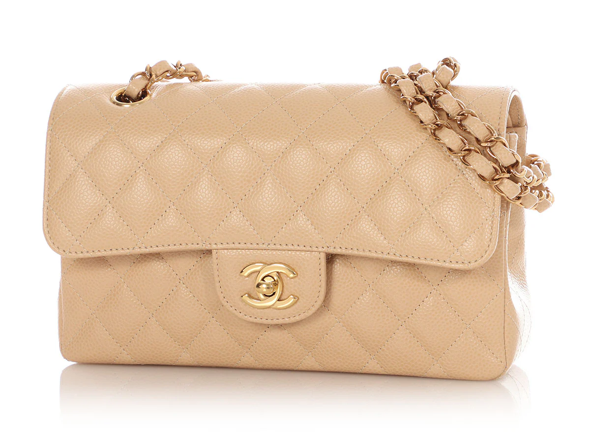 Chanel Small Beige Claire Quilted Caviar Classic Double Flap - Image 3