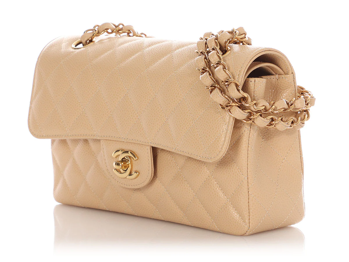 Chanel Small Beige Claire Quilted Caviar Classic Double Flap - Image 4
