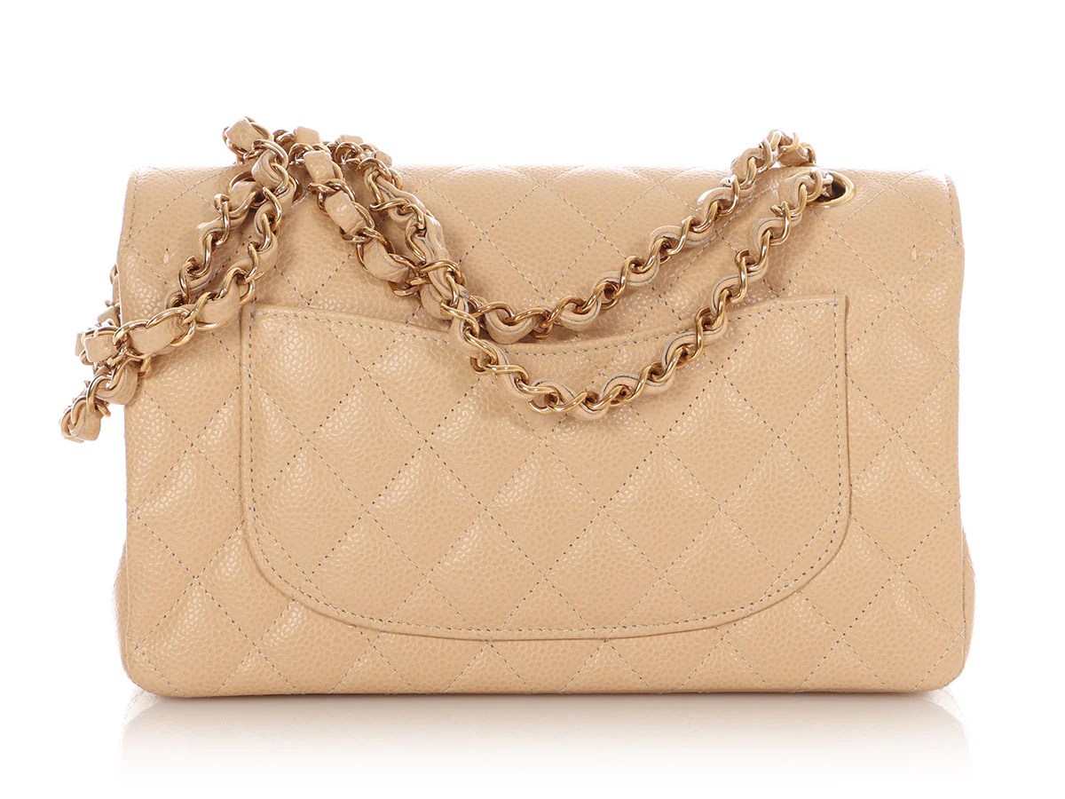 Chanel Small Beige Claire Quilted Caviar Classic Double Flap - Image 5