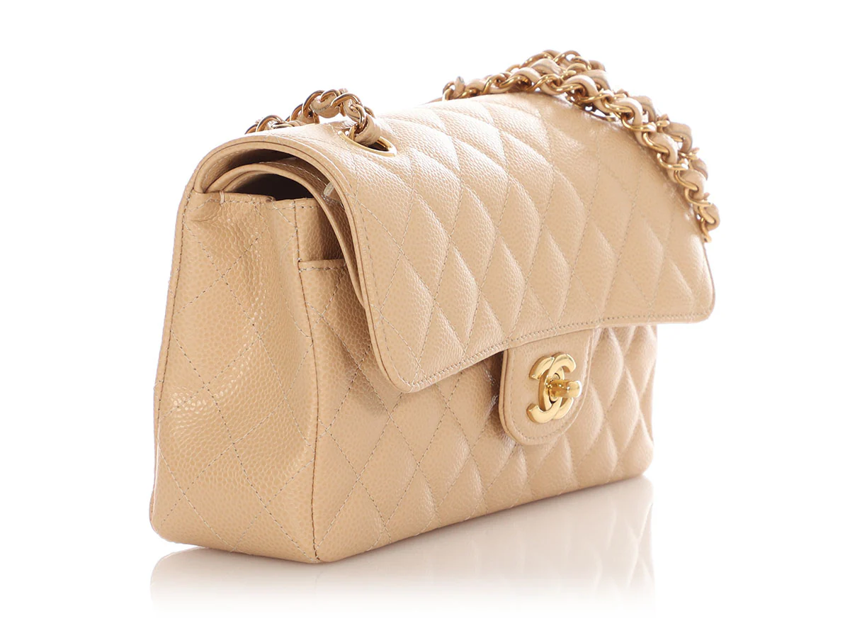 Chanel Small Beige Claire Quilted Caviar Classic Double Flap - Image 6