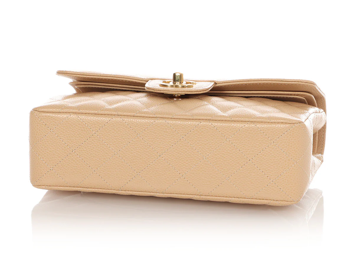 Chanel Small Beige Claire Quilted Caviar Classic Double Flap - Image 7