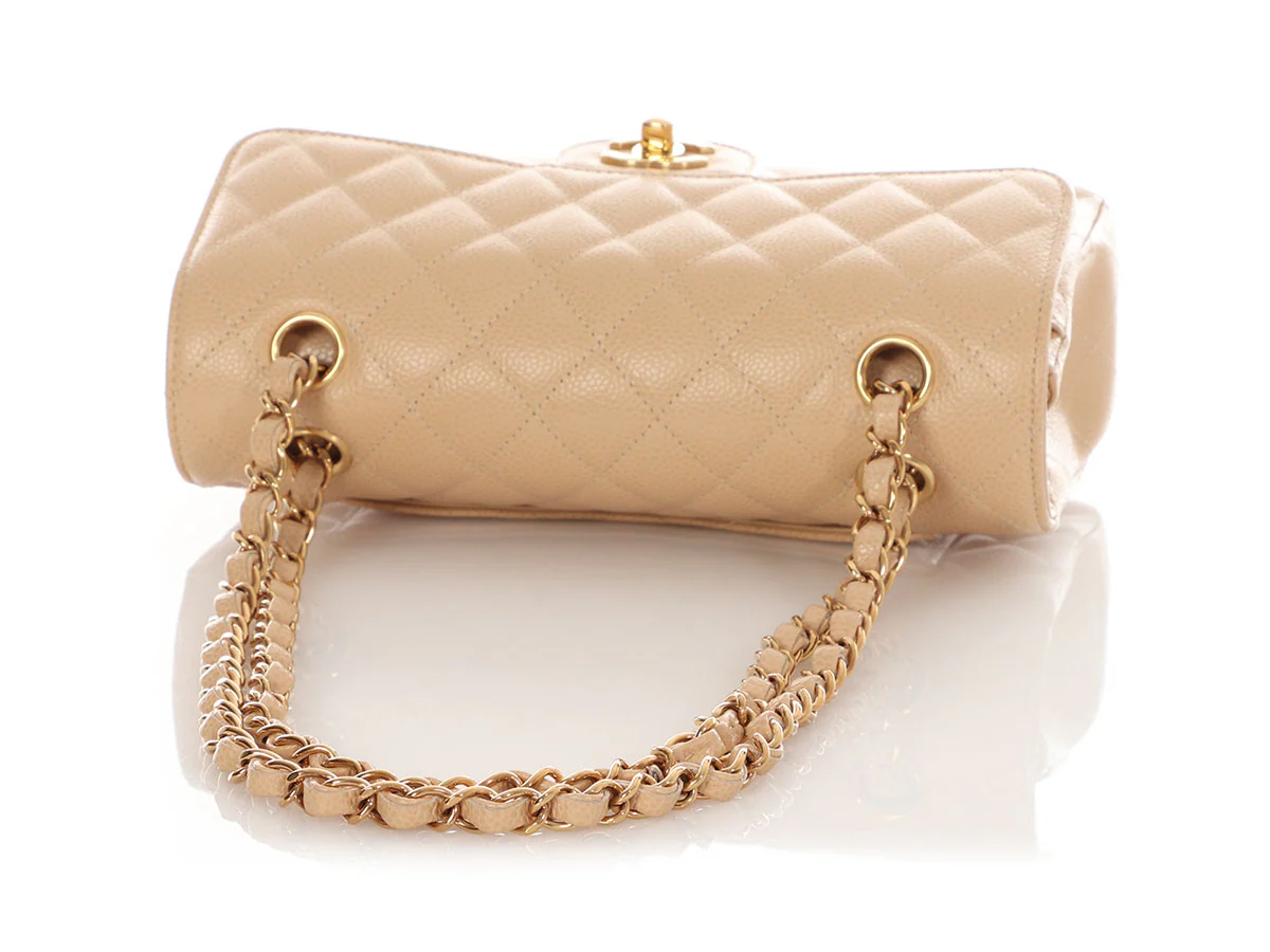 Chanel Small Beige Claire Quilted Caviar Classic Double Flap - Image 8