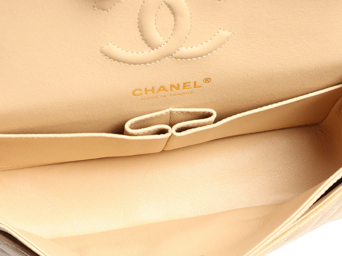 Chanel Small Beige Claire Quilted Caviar Classic Double Flap - Image 9