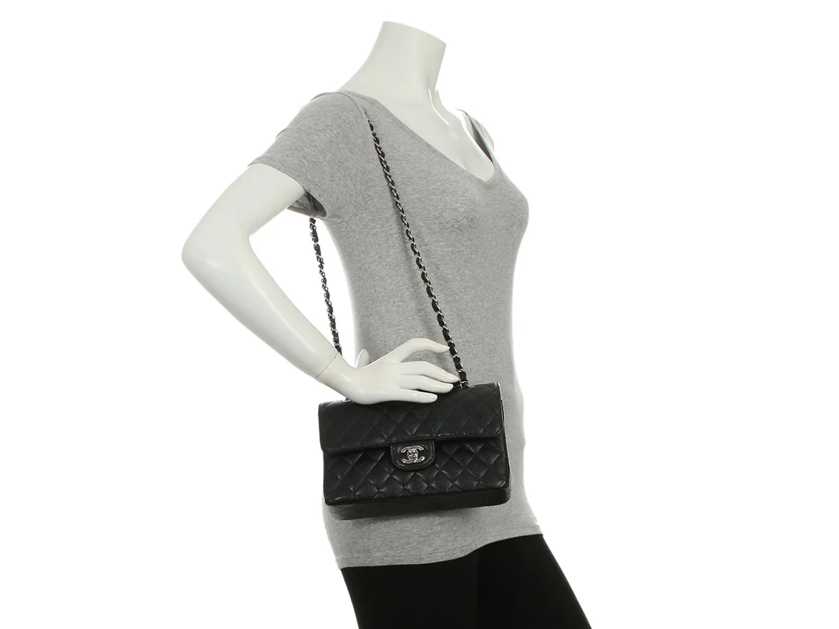Chanel Small Black Quilted Caviar Classic Double Flap - Image 10
