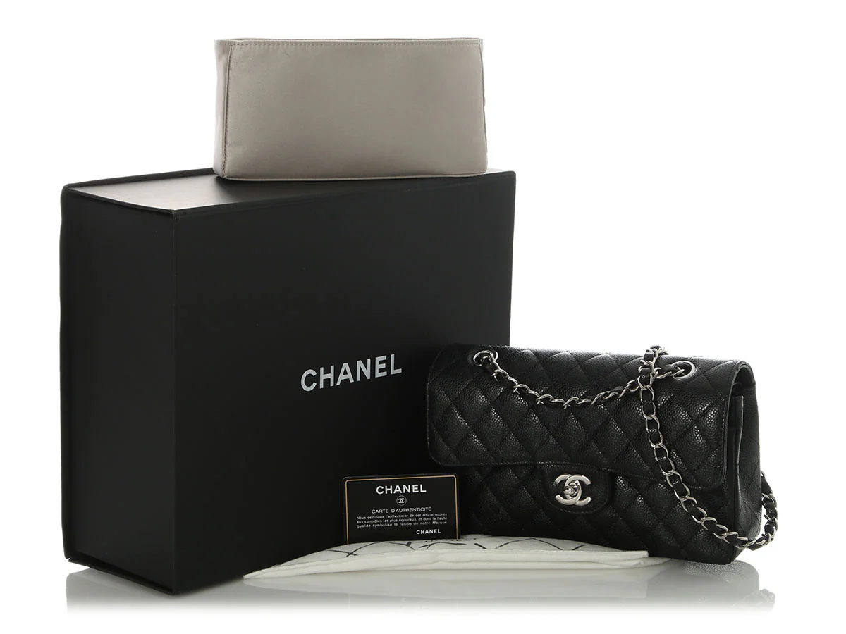 Chanel Small Black Quilted Caviar Classic Double Flap - Image 2