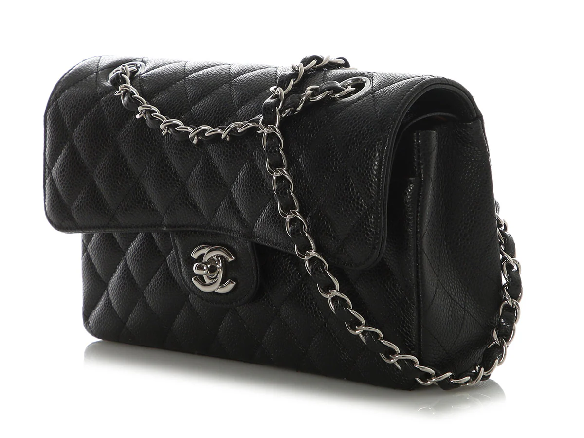 Chanel Small Black Quilted Caviar Classic Double Flap - Image 4