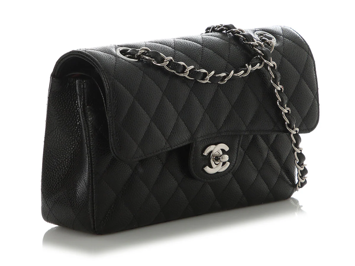 Chanel Small Black Quilted Caviar Classic Double Flap - Image 6