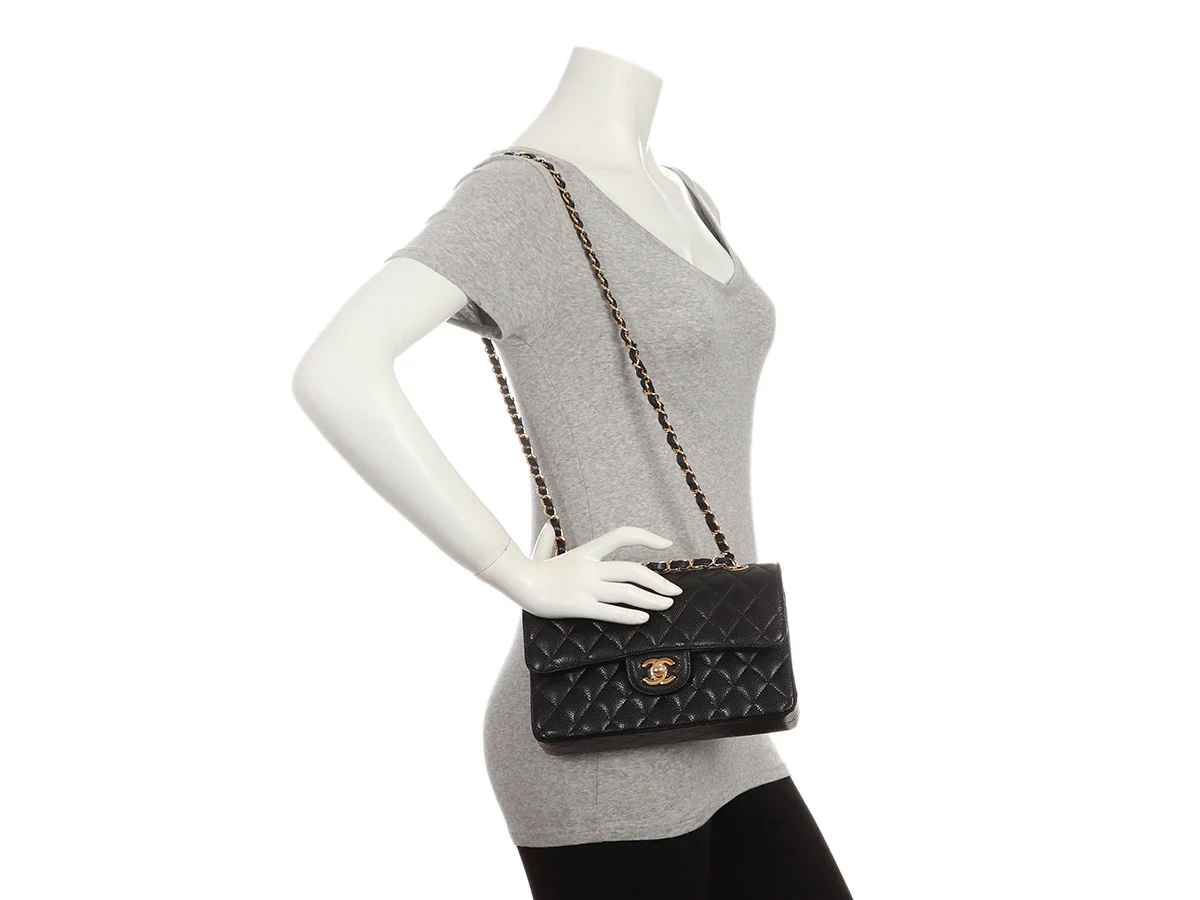 Chanel Small Black Quilted Caviar Classic Double Flap - Image 9
