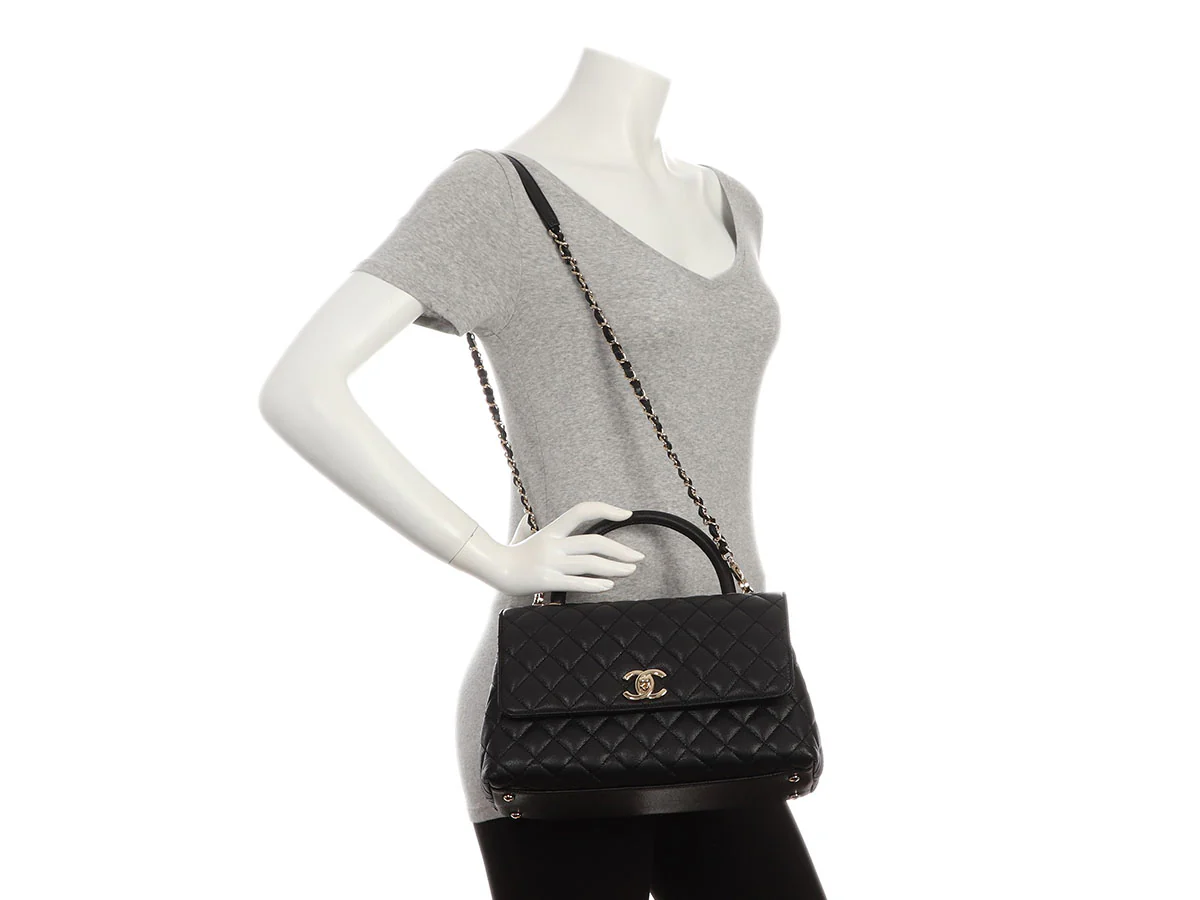 Chanel Small Black Quilted Caviar Coco Handle - Image 10