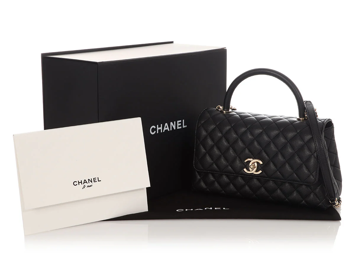 Chanel Small Black Quilted Caviar Coco Handle - Image 2