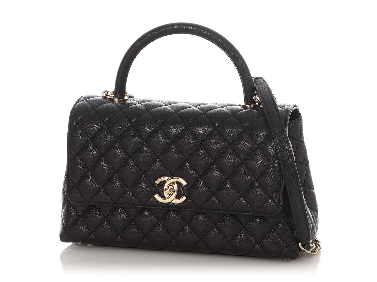 Chanel Small Black Quilted Caviar Coco Handle - Image 3
