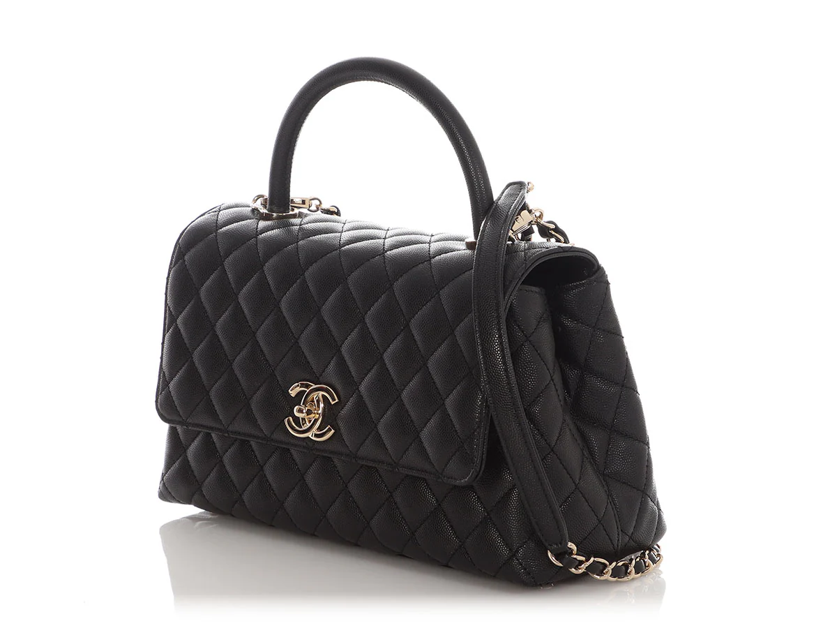 Chanel Small Black Quilted Caviar Coco Handle - Image 4