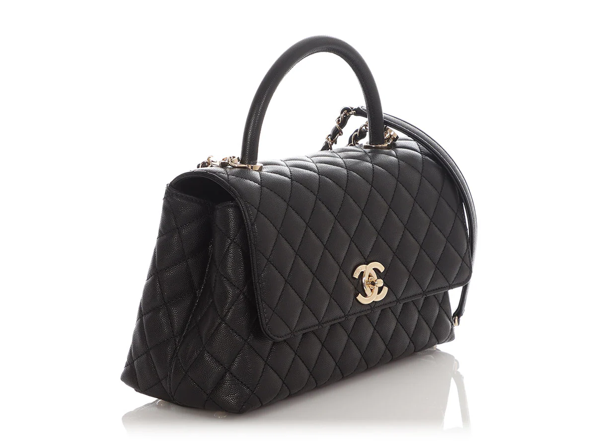 Chanel Small Black Quilted Caviar Coco Handle - Image 6