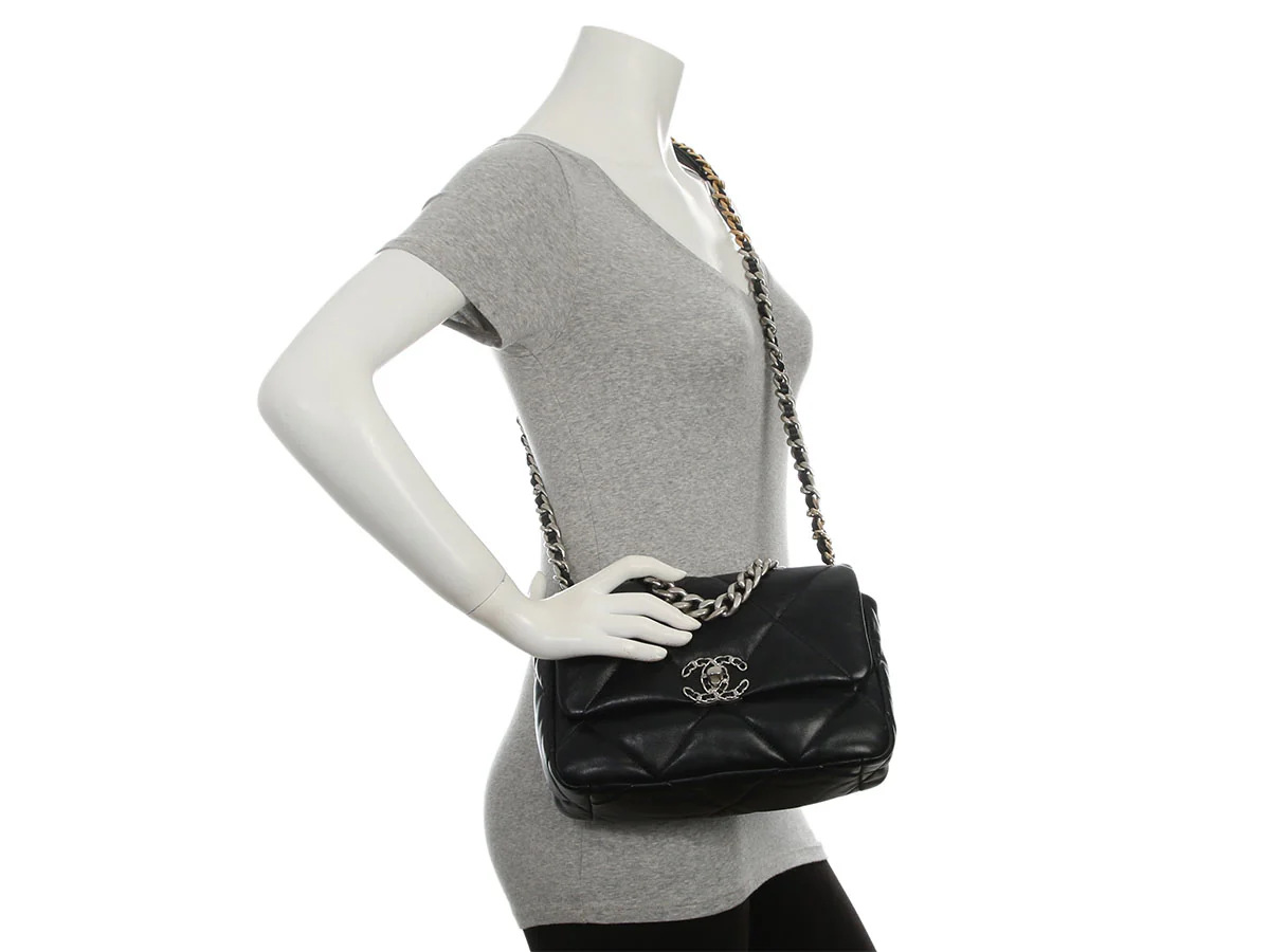 Chanel Small Black Quilted Shiny Lambskin 19 Flap - Image 11