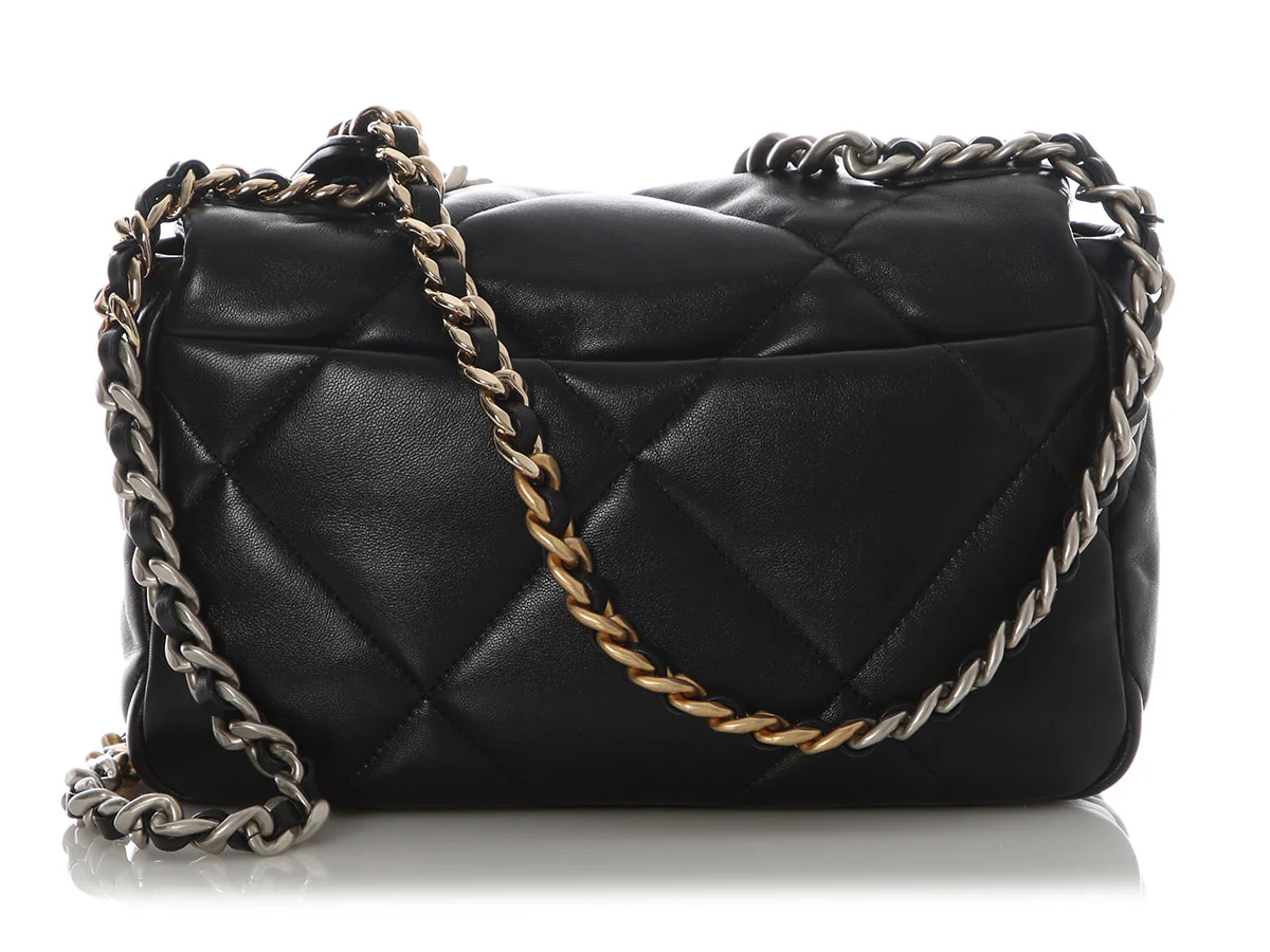 Chanel Small Black Quilted Shiny Lambskin 19 Flap - Image 6