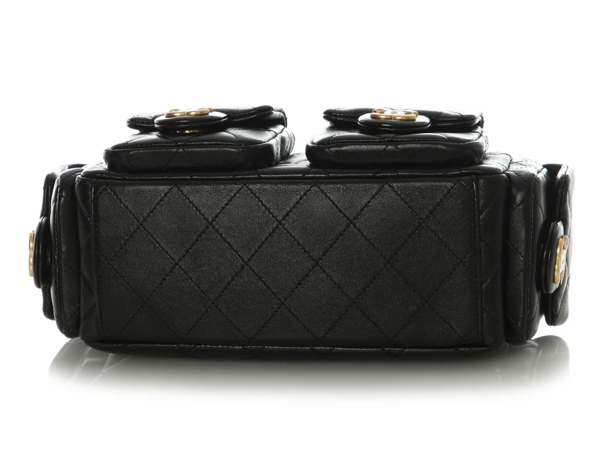 Chanel Small Black Quilted Shiny Lambskin Trendy Pockets Hobo - Image 7