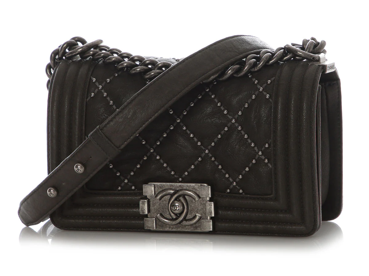 Chanel Small Dark Gray Studded Calfskin Boy Bag - Image 3