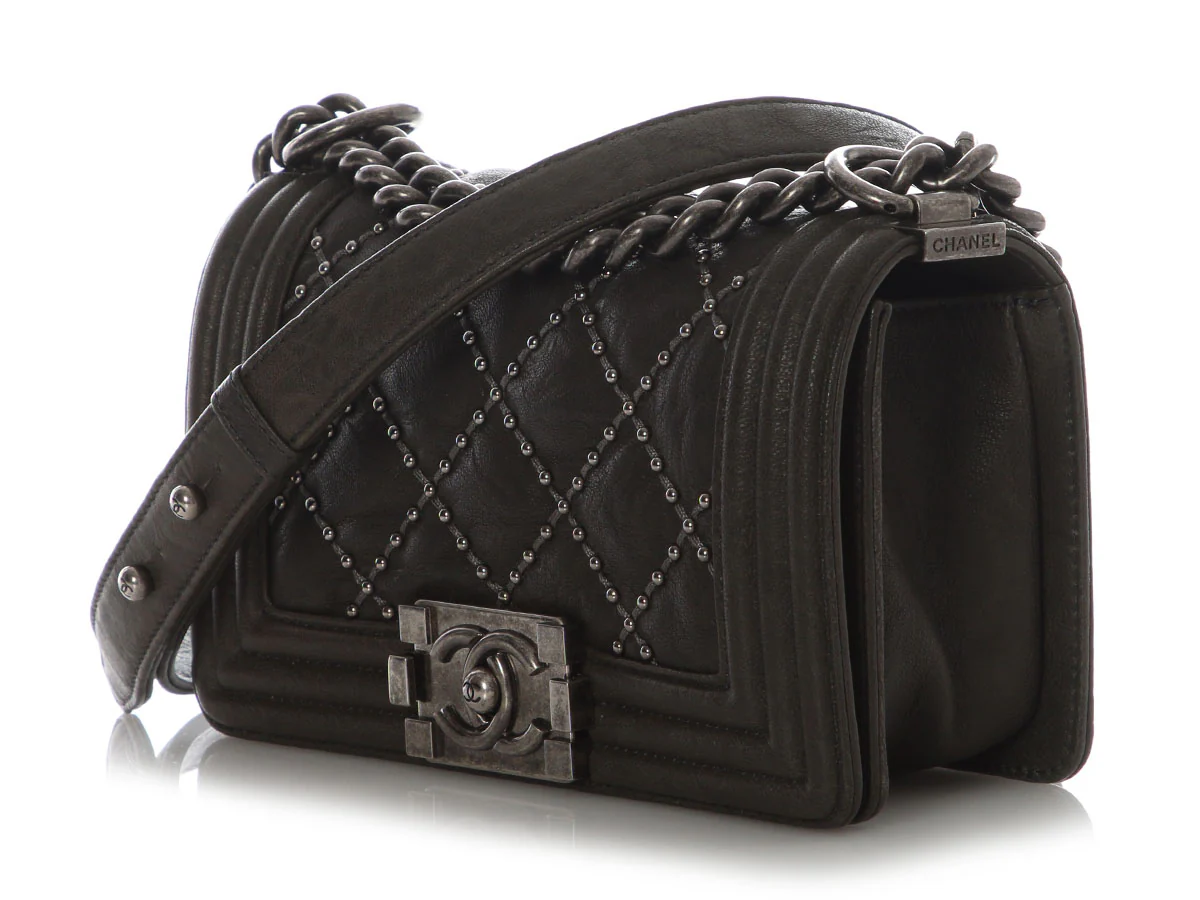 Chanel Small Dark Gray Studded Calfskin Boy Bag - Image 4