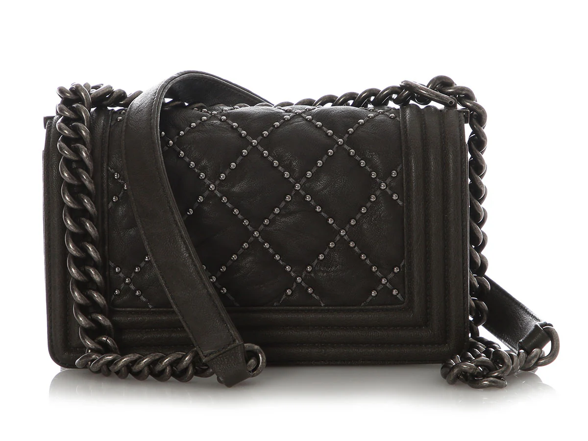 Chanel Small Dark Gray Studded Calfskin Boy Bag - Image 5