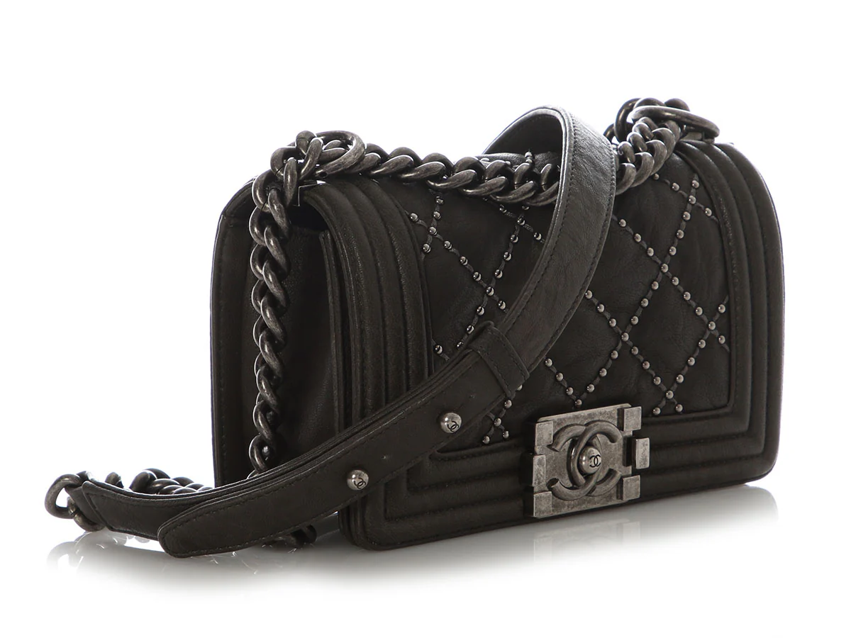 Chanel Small Dark Gray Studded Calfskin Boy Bag - Image 6