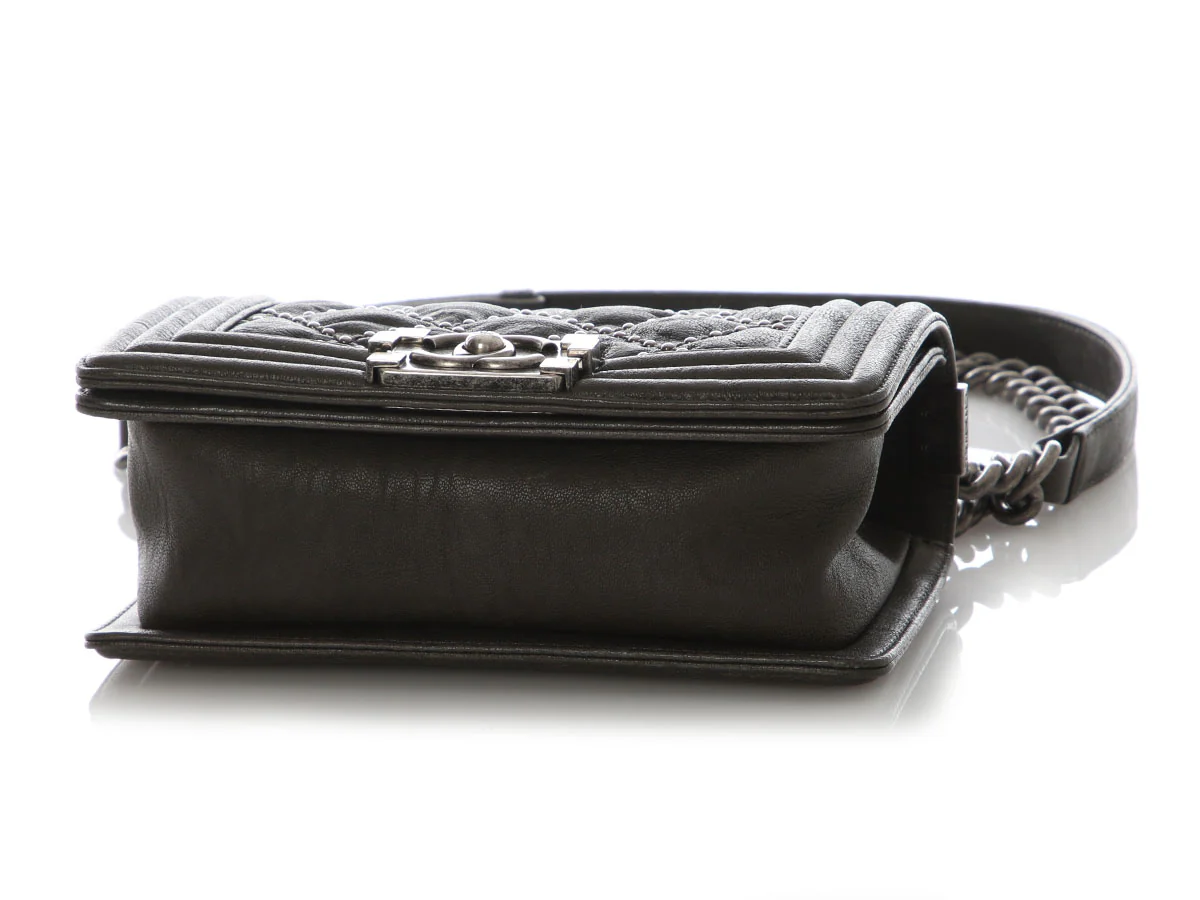 Chanel Small Dark Gray Studded Calfskin Boy Bag - Image 7