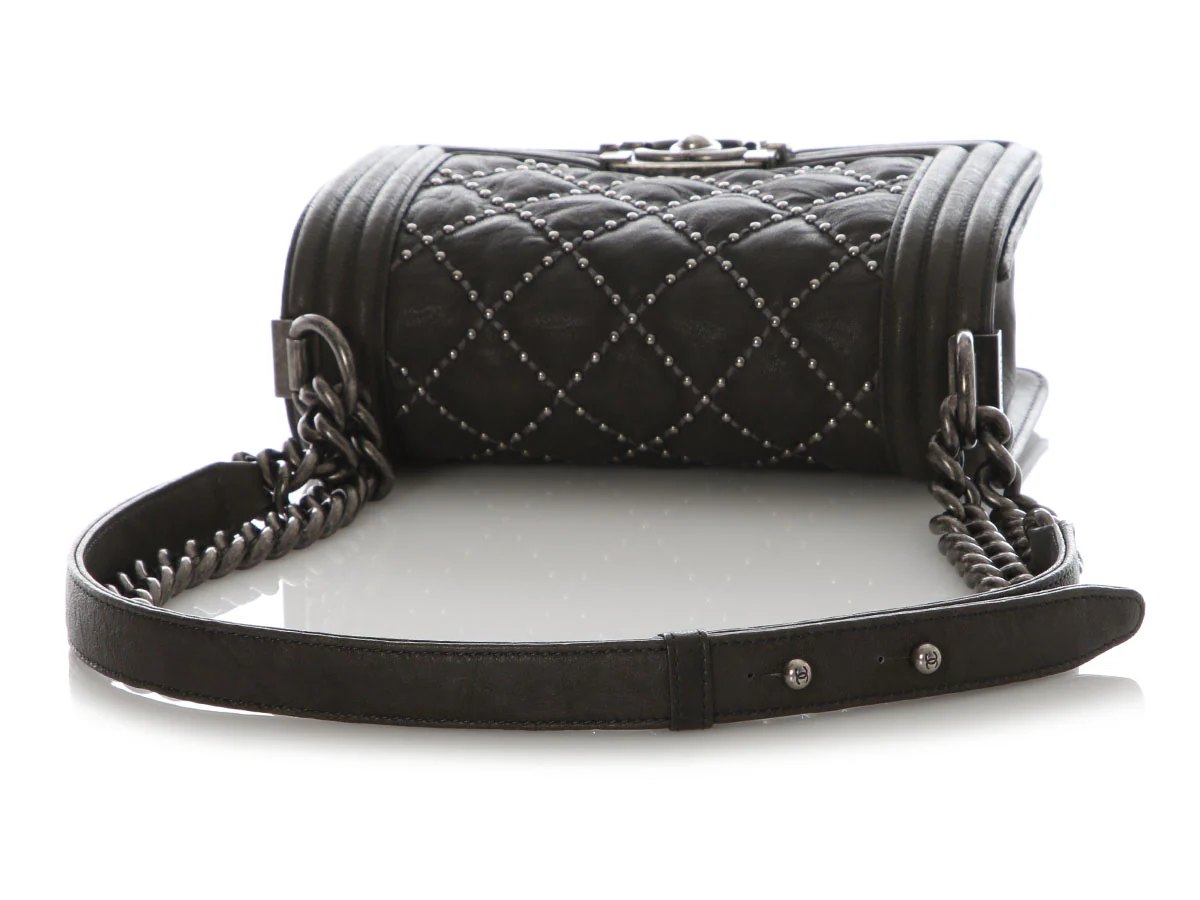 Chanel Small Dark Gray Studded Calfskin Boy Bag - Image 8