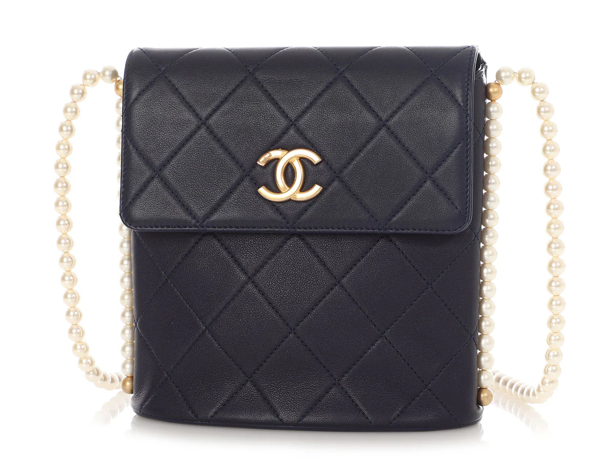 Chanel Small Navy Quilted Calfskin Pearl Strap Bag - Image 2