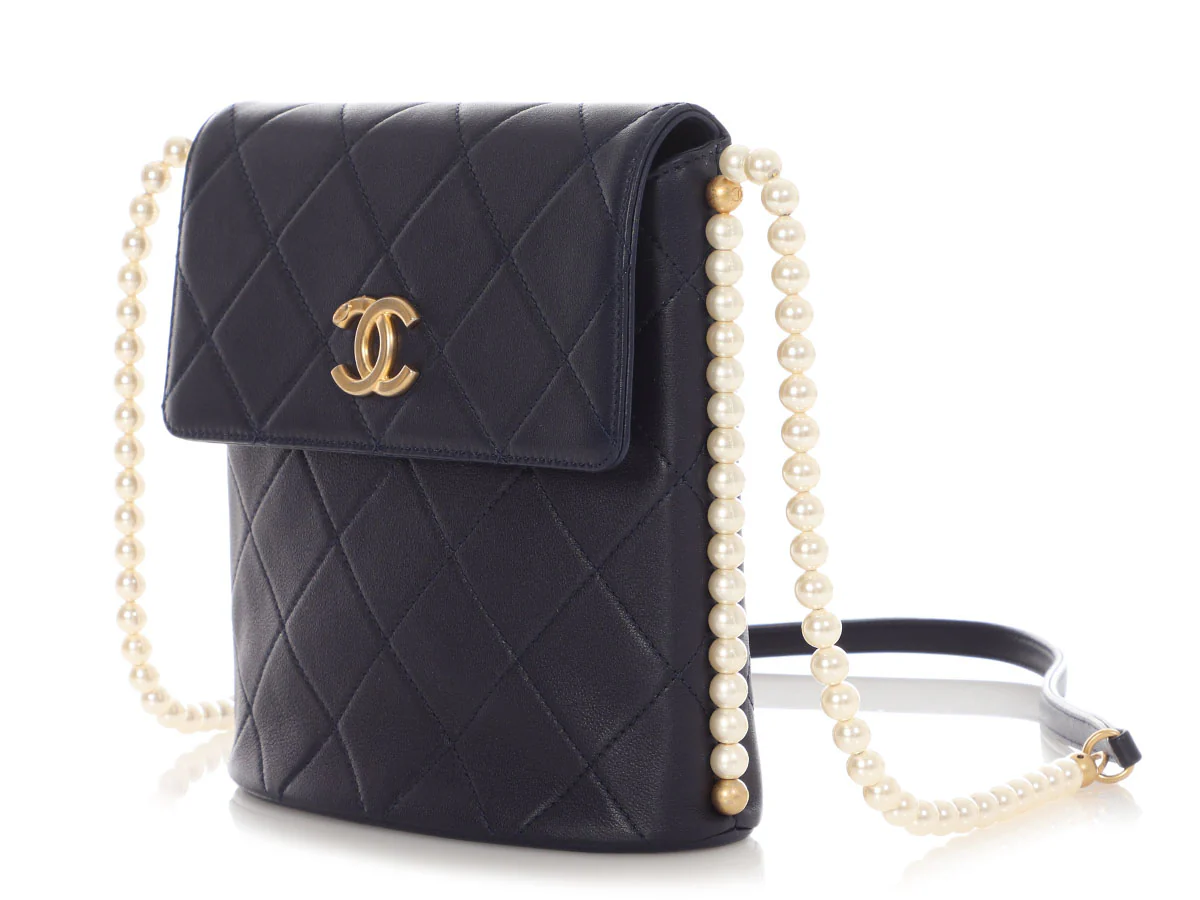 Chanel Small Navy Quilted Calfskin Pearl Strap Bag - Image 3