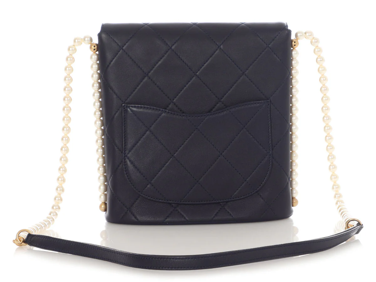 Chanel Small Navy Quilted Calfskin Pearl Strap Bag - Image 4
