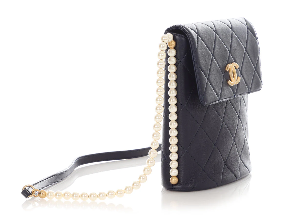 Chanel Small Navy Quilted Calfskin Pearl Strap Bag - Image 5