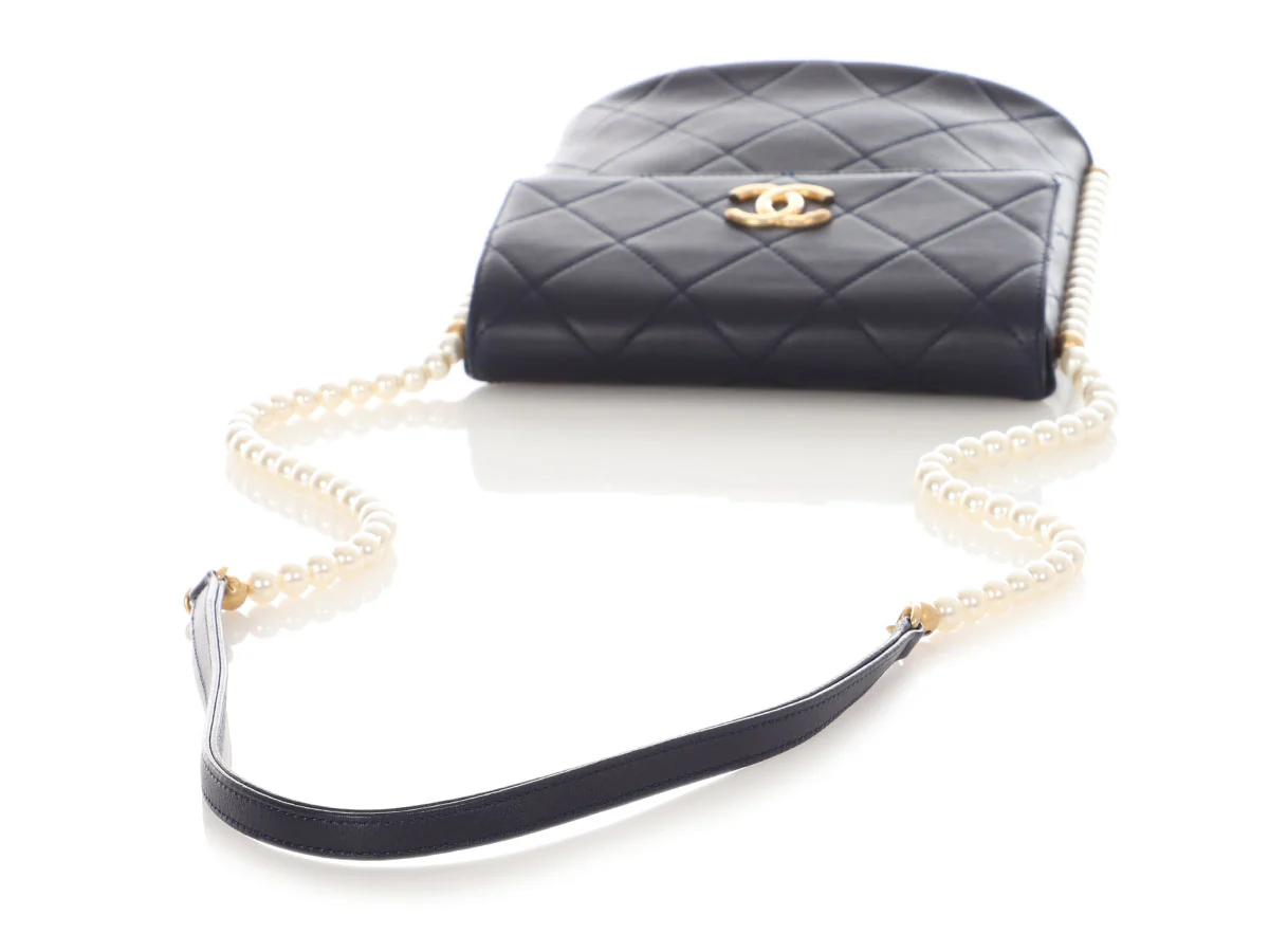 Chanel Small Navy Quilted Calfskin Pearl Strap Bag - Image 7