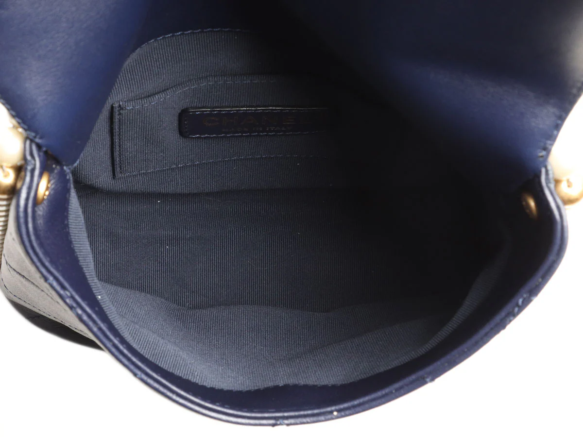 Chanel Small Navy Quilted Calfskin Pearl Strap Bag - Image 8