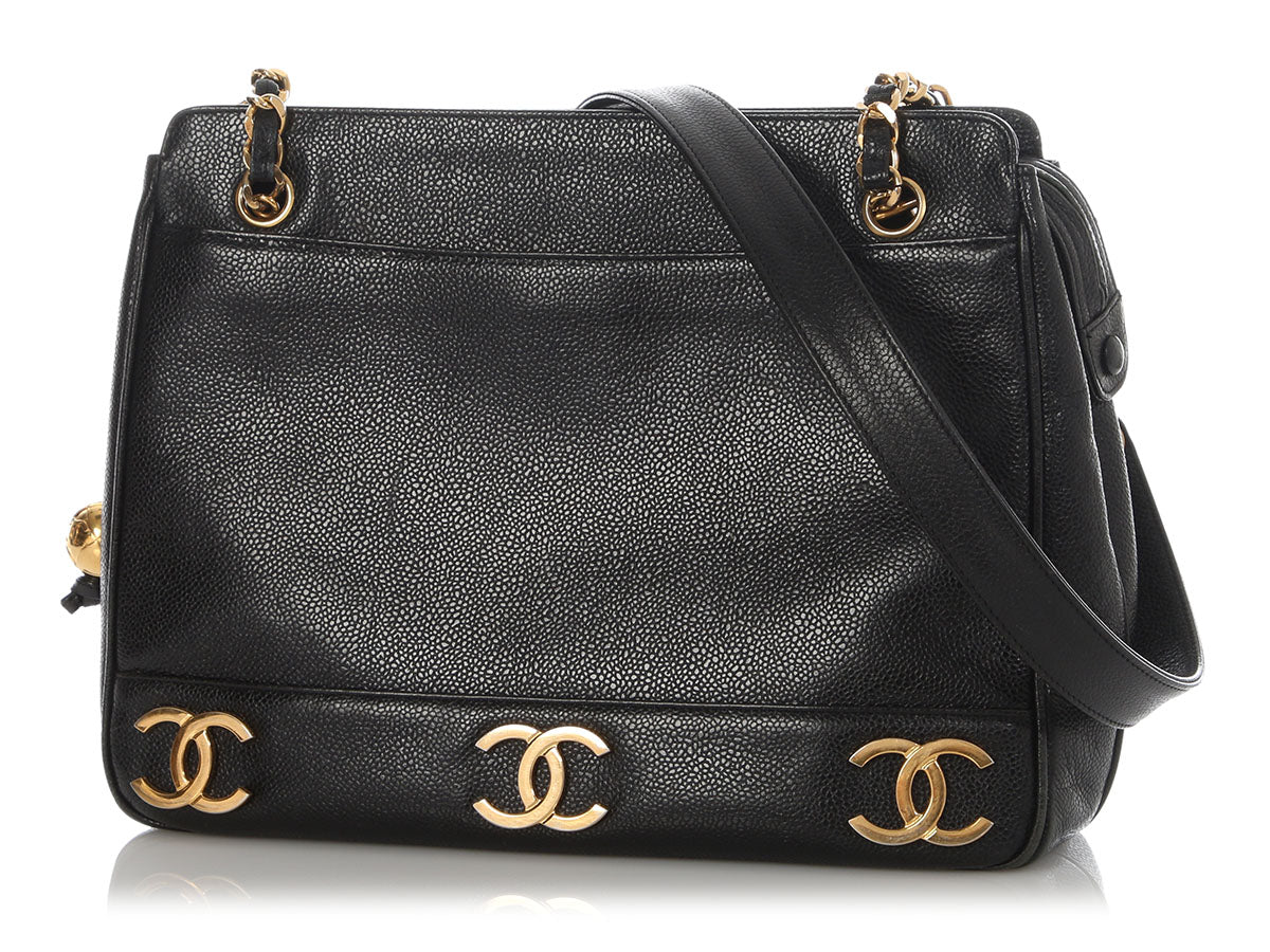 Chanel Vintage Black Caviar Triple CC Tote - Image 2