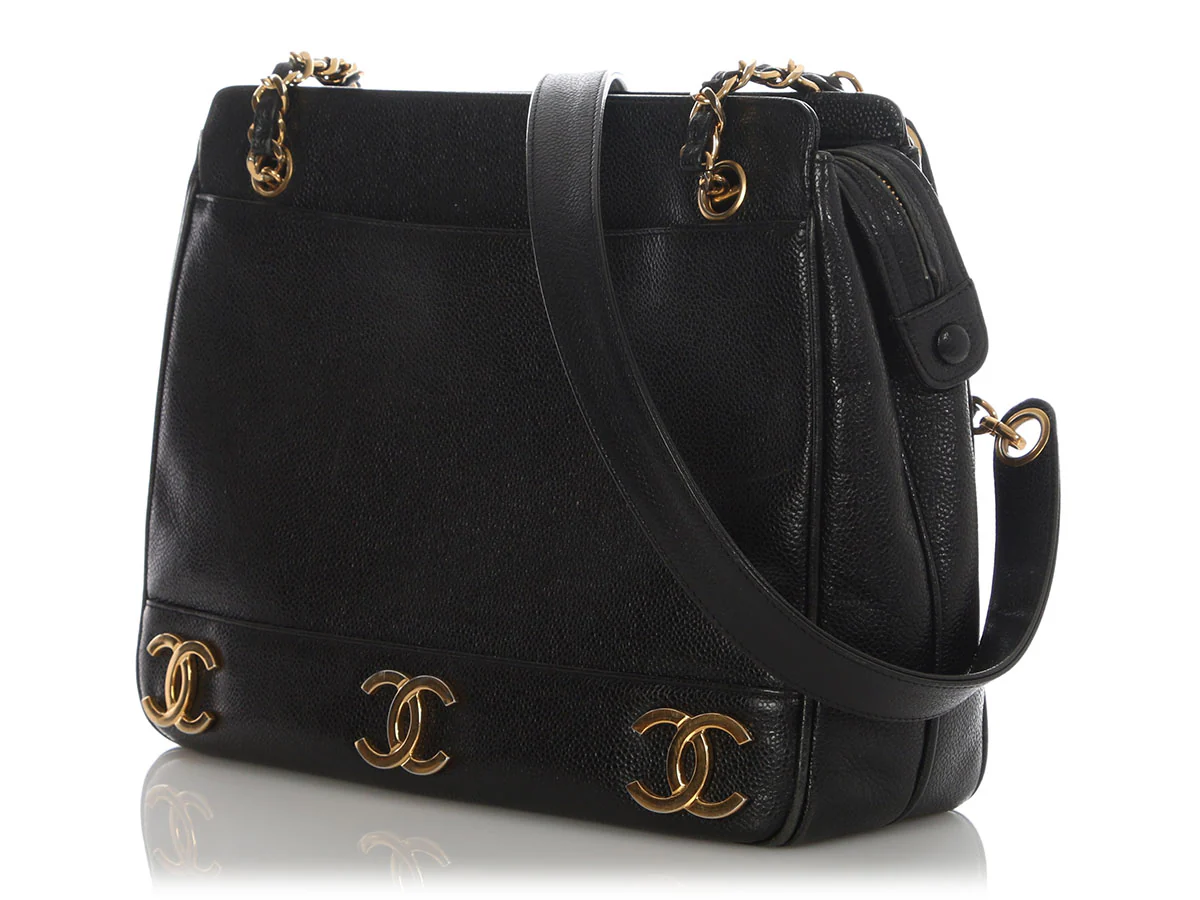 Chanel Vintage Black Caviar Triple CC Tote - Image 3